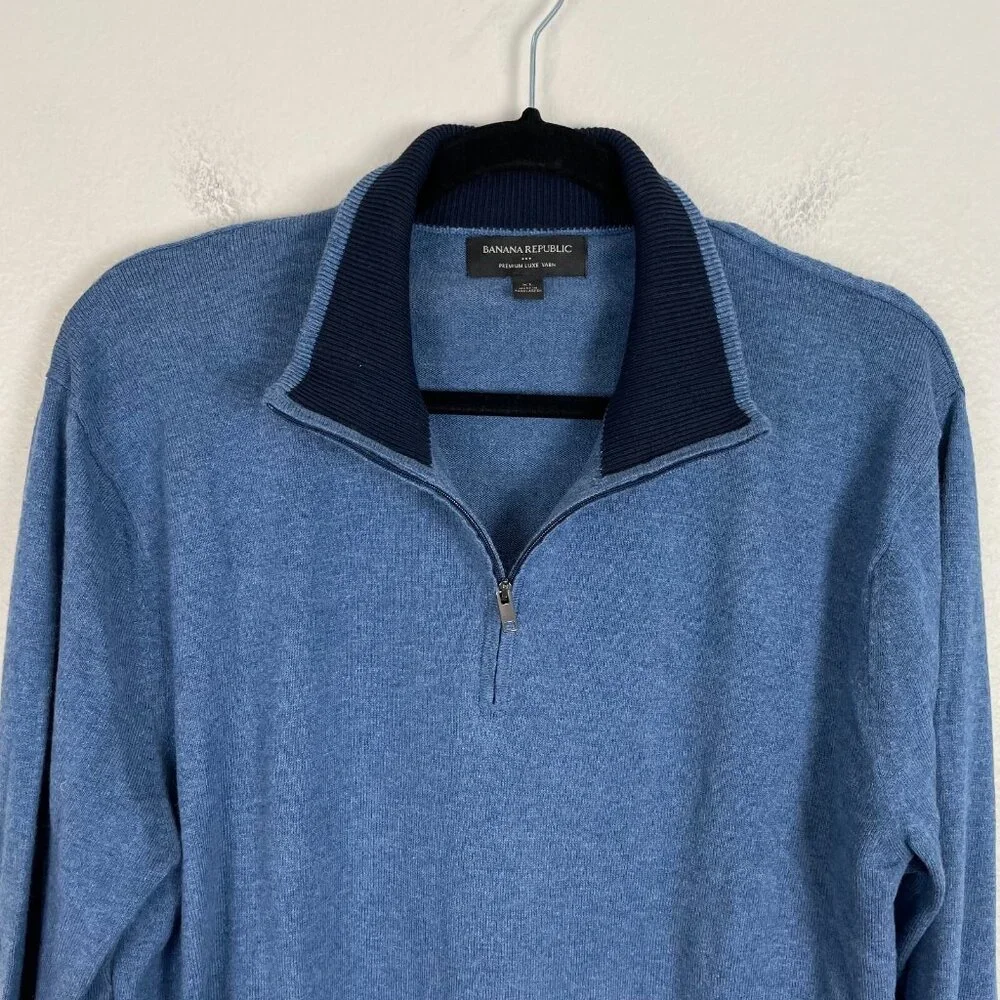 Banana Republic Mens XL Premium Luxe Yarn Blue Quarter Zip Pullover Sweater Knit